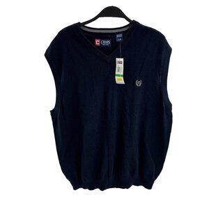 Chaps Mens L Sweater Vest Navy Blue Knit V Neck Pullover Cotton Classic Golf